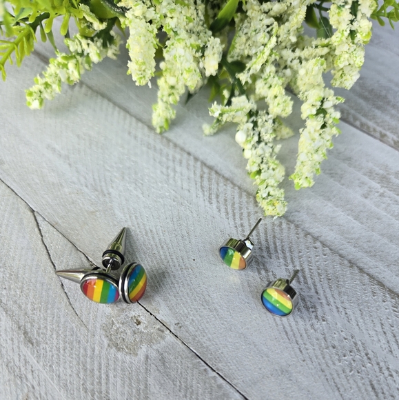 3 Pairs of Stud Earrings, Rainbow Earrings, LGBT Earrings - Picture 2 of 5